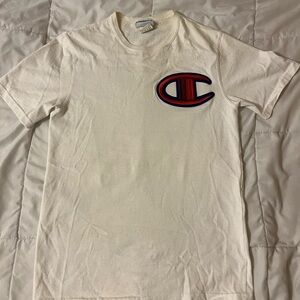 Champion Cream Tee with Red and Blue Logo